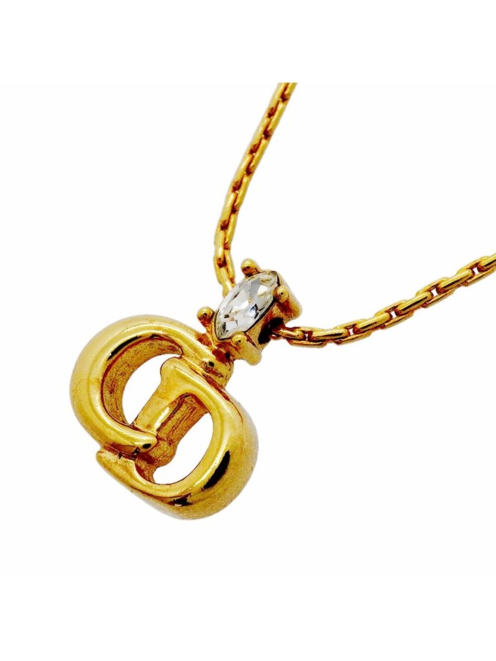 Dior Necklace CD Logo Gold Plated Rhinestone